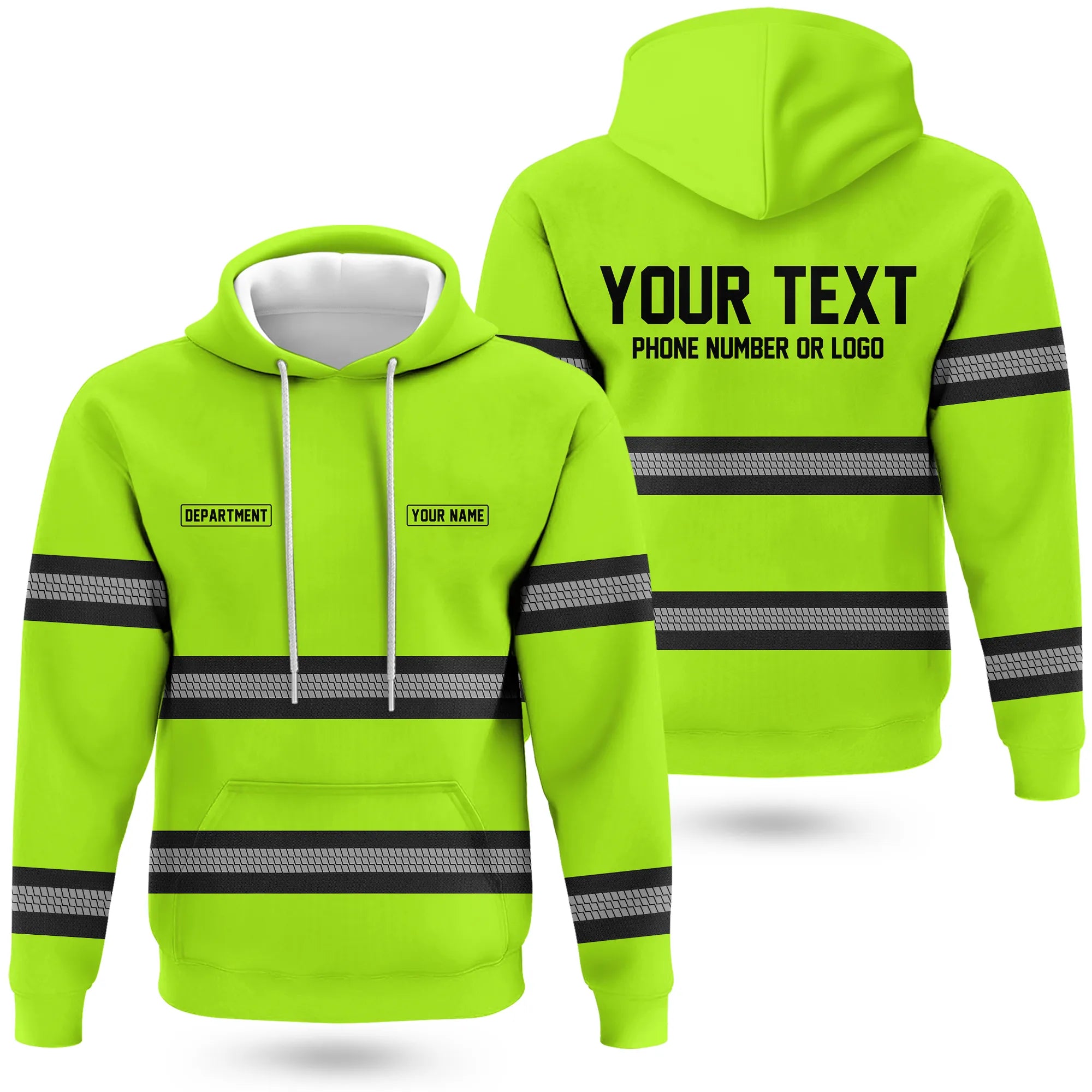 Hi-Vis Reflective Safety Gear Hoodie | Custom Logo, Company Name & Phone Number Personalization HVW03