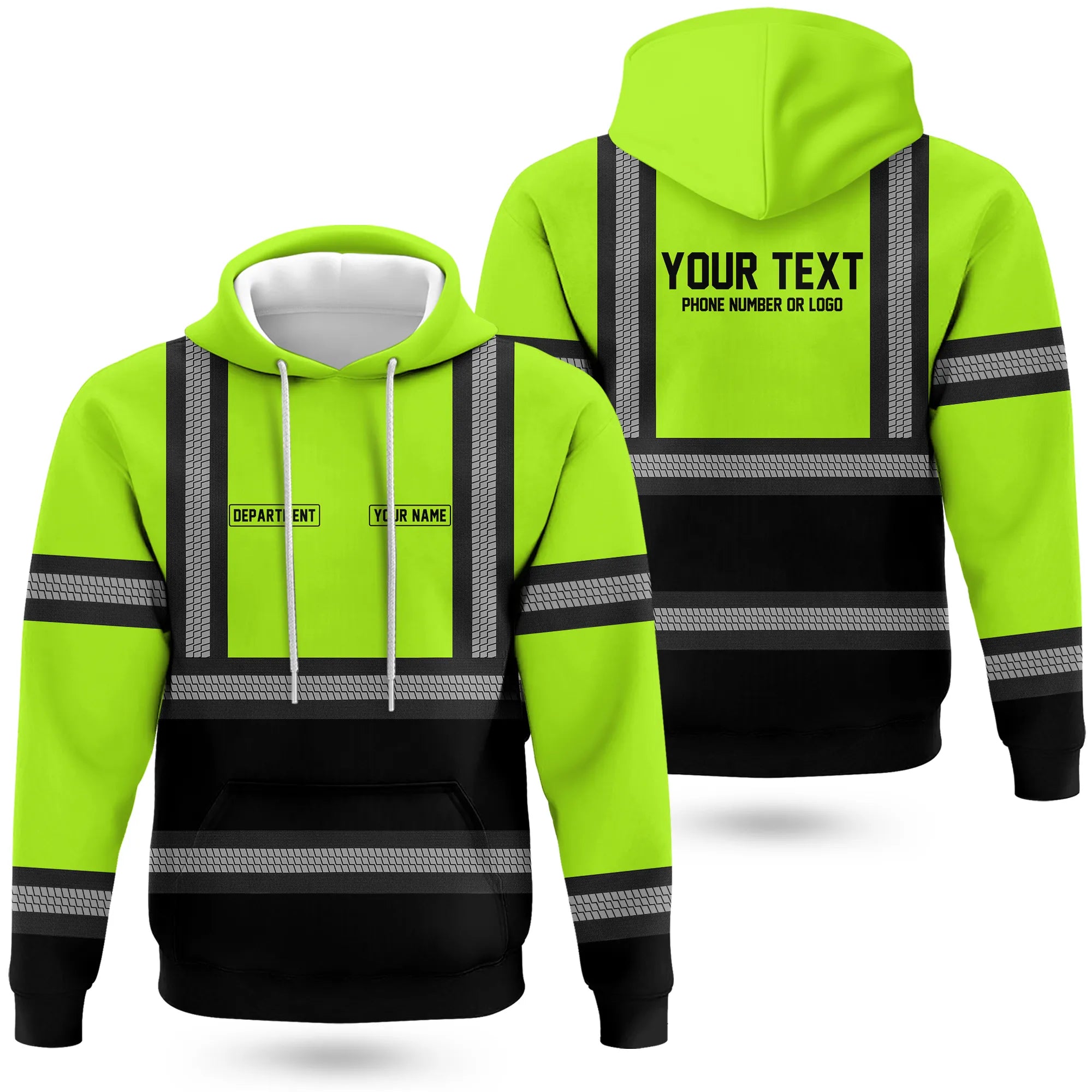 Hi-Vis Reflective Safety Gear Hoodie | Custom Logo, Company Name & Phone Number Personalization HVW04