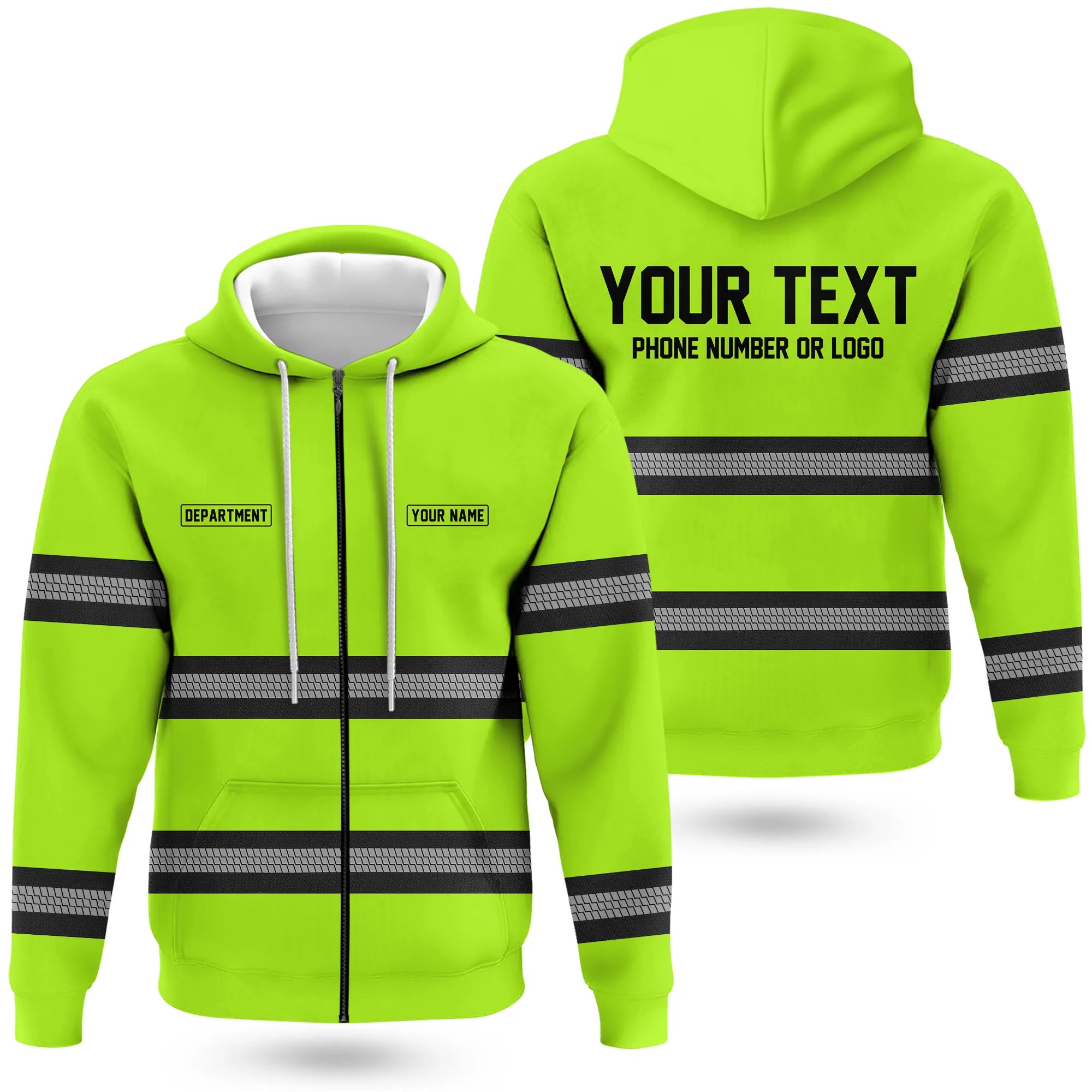 Hi-Vis Reflective Safety Gear Hoodie | Custom Logo, Company Name & Phone Number Personalization HVW03
