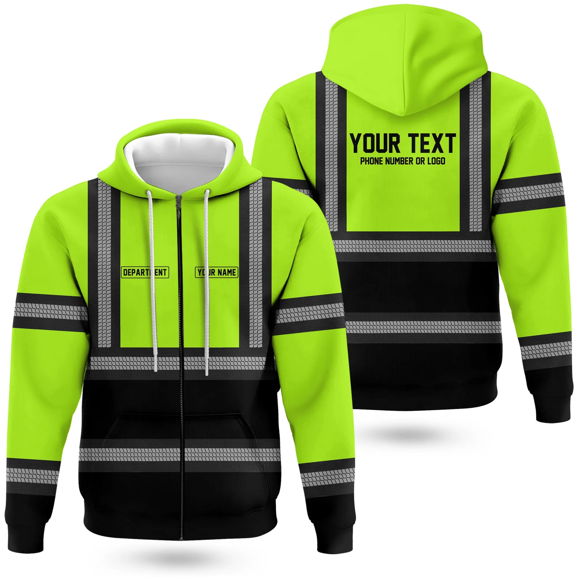Hi-Vis Reflective Safety Gear Hoodie | Custom Logo, Company Name & Phone Number Personalization HVW04