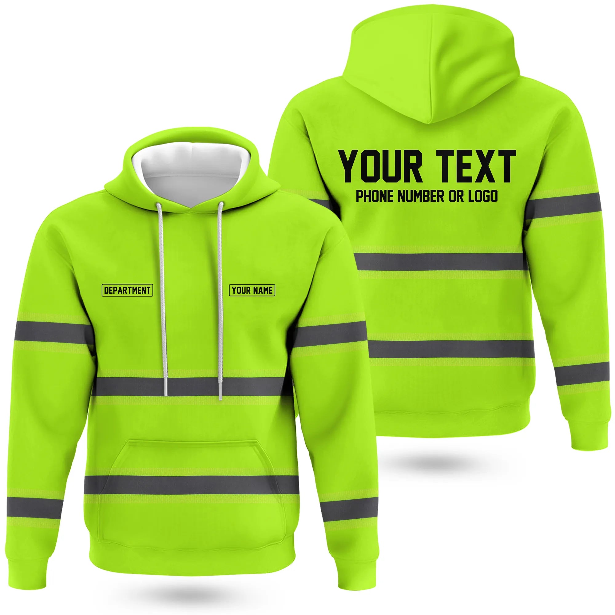 Hi-Vis Reflective Safety Gear Hoodie | Custom Logo, Company Name & Phone Number Personalization HVW03