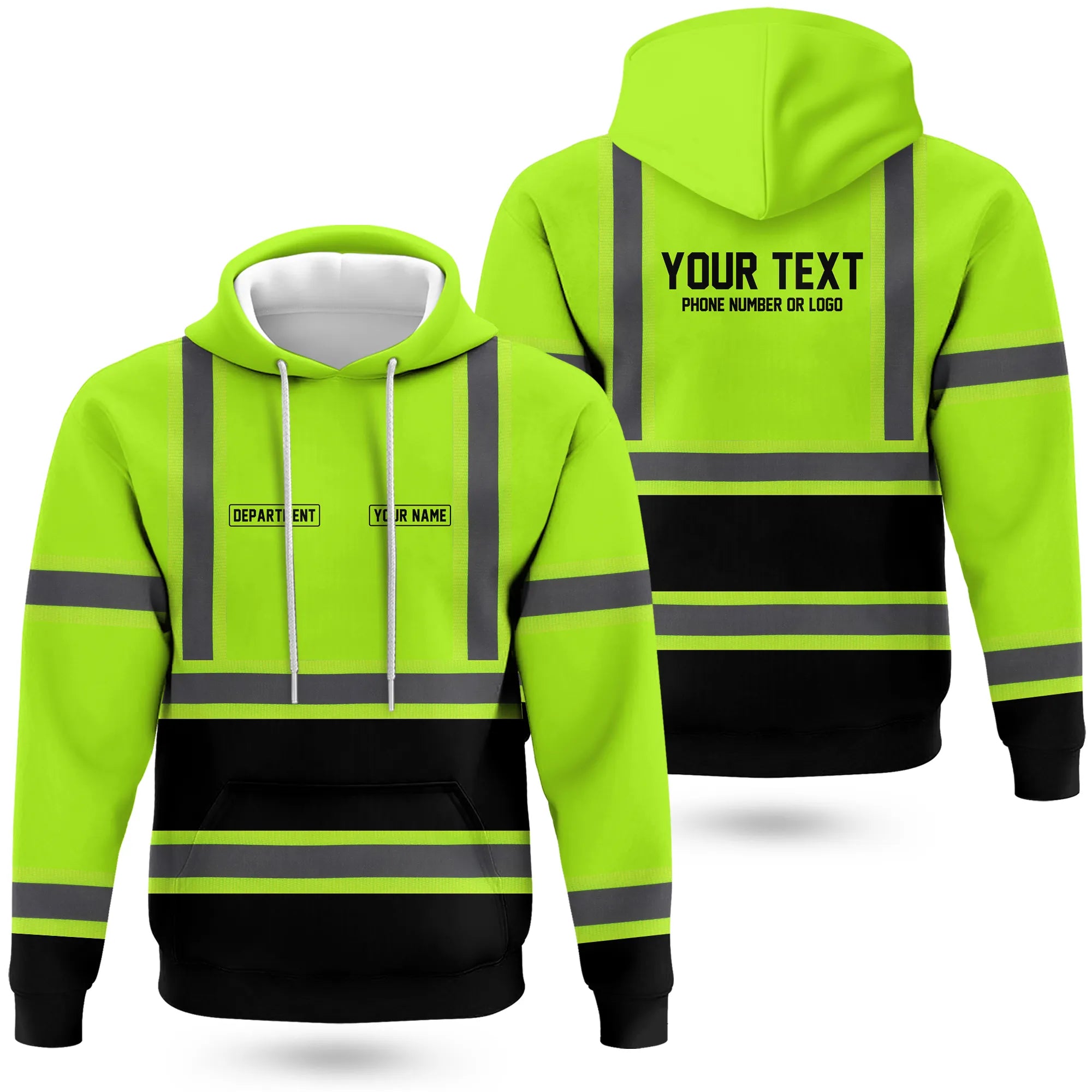Hi-Vis Reflective Safety Gear Hoodie | Custom Logo, Company Name & Phone Number Personalization HVW04