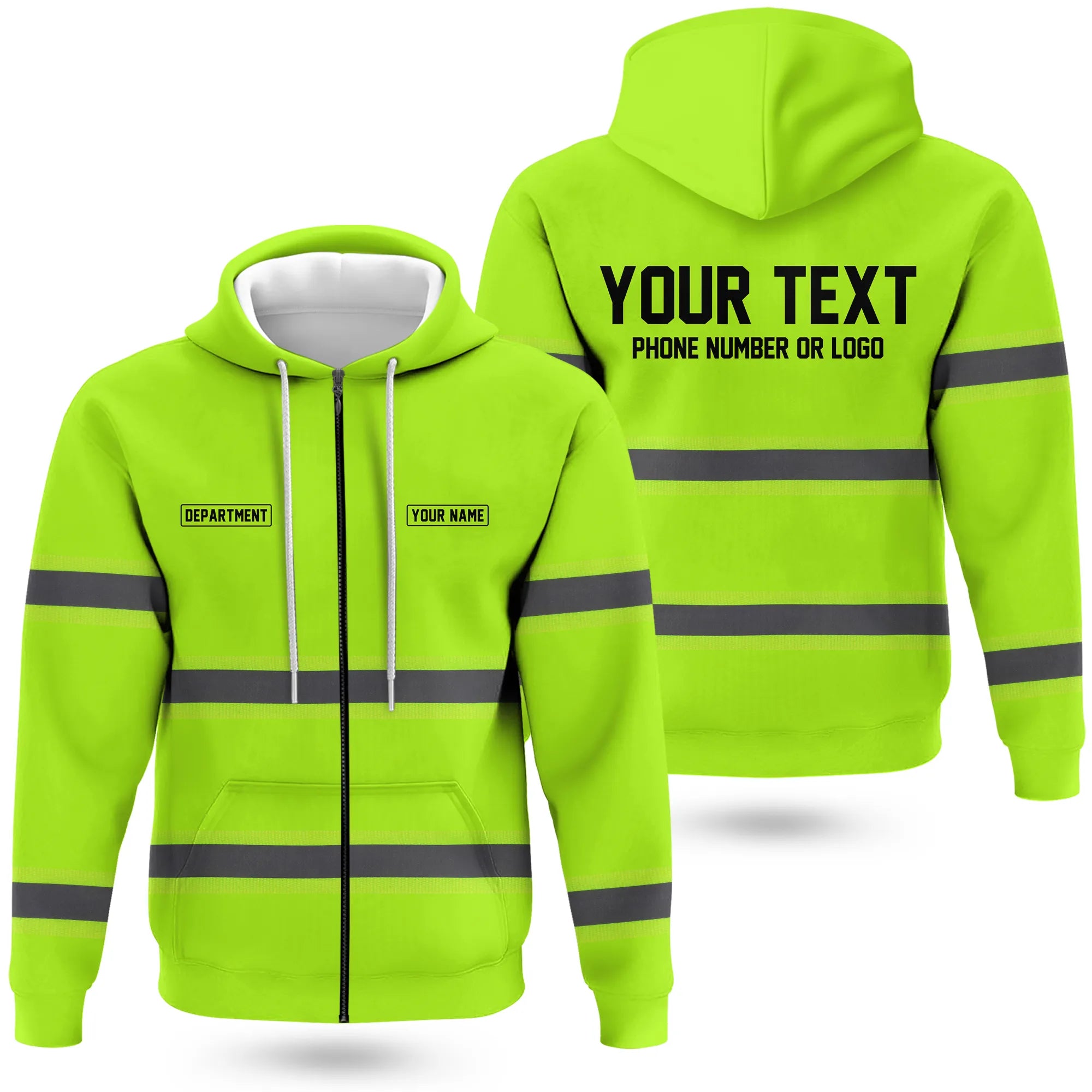 Hi-Vis Reflective Safety Gear Hoodie | Custom Logo, Company Name & Phone Number Personalization HVW03