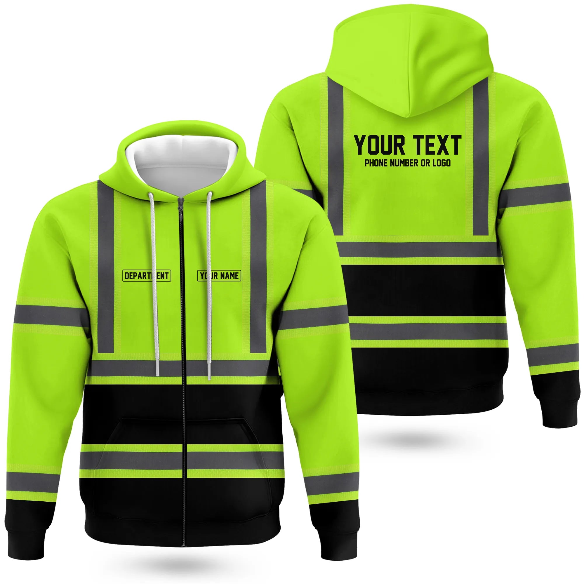 Hi-Vis Reflective Safety Gear Hoodie | Custom Logo, Company Name & Phone Number Personalization HVW04