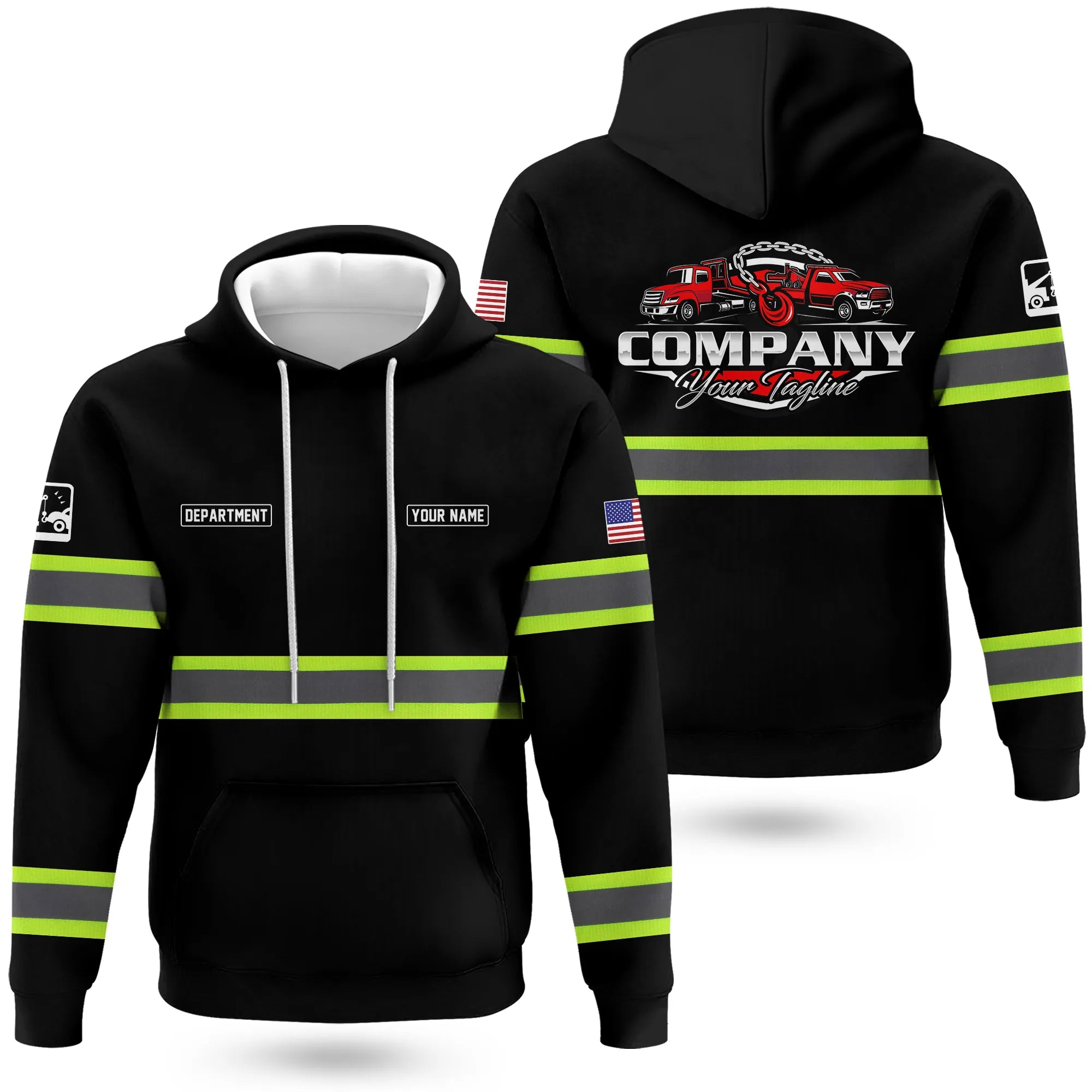Hi-Vis Reflective Safety Gear Hoodie | Custom Logo, Company Name & Phone Number Personalization HVW01