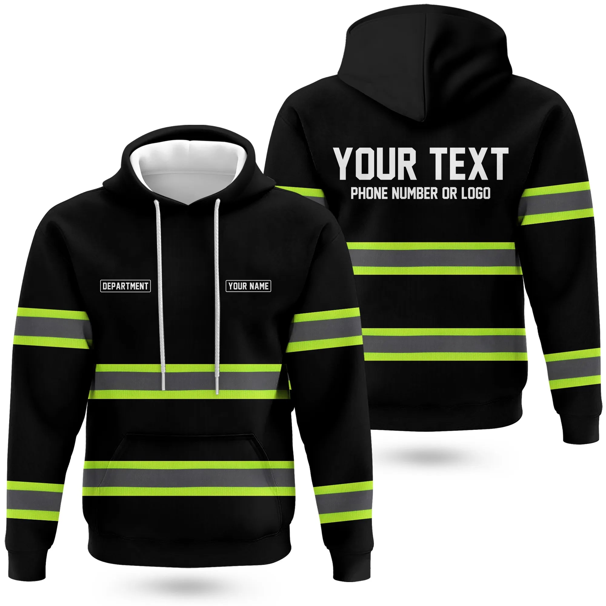 Hi-Vis Reflective Safety Gear Hoodie | Custom Logo, Company Name & Phone Number Personalization HVW02