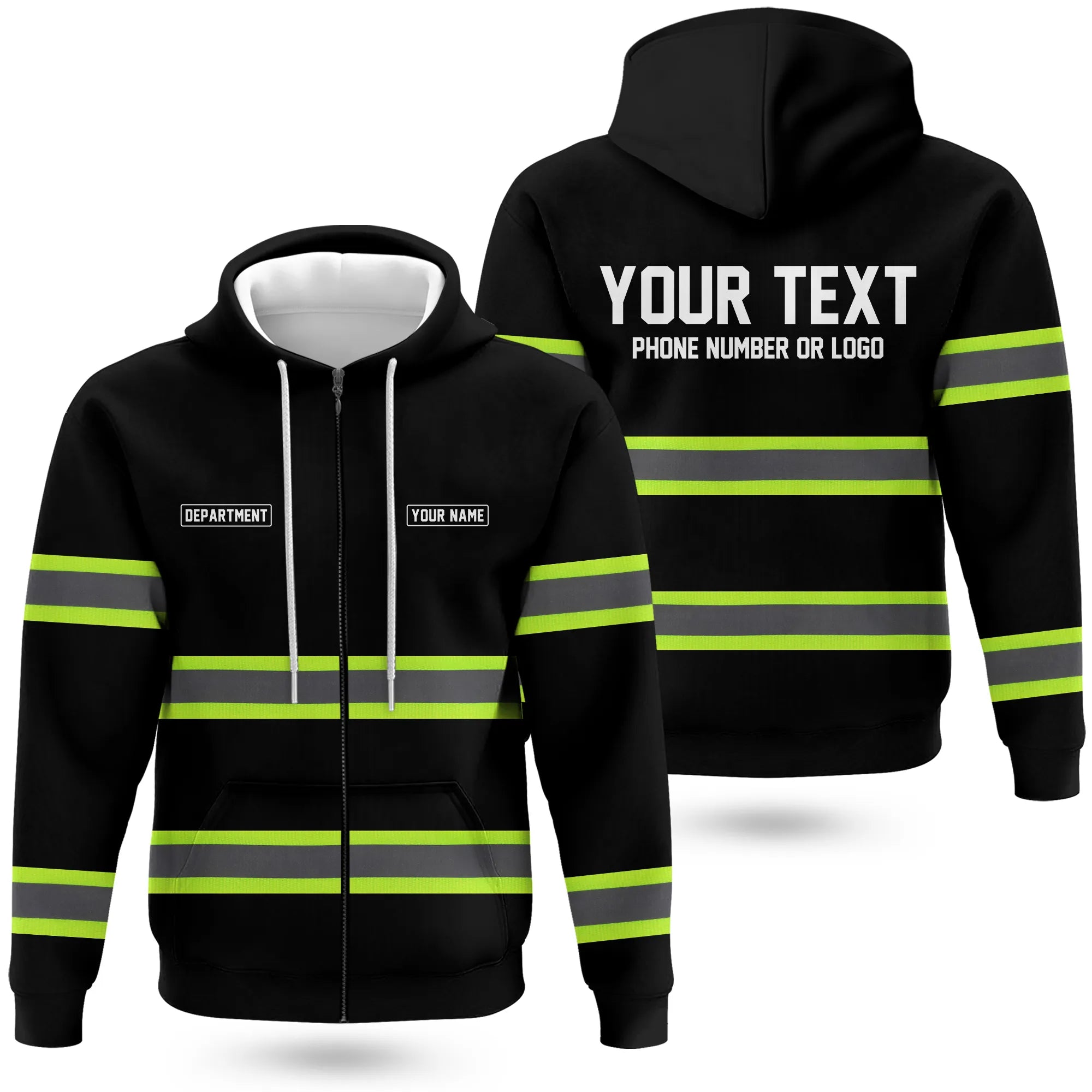 Hi-Vis Reflective Safety Gear Hoodie | Custom Logo, Company Name & Phone Number Personalization HVW02