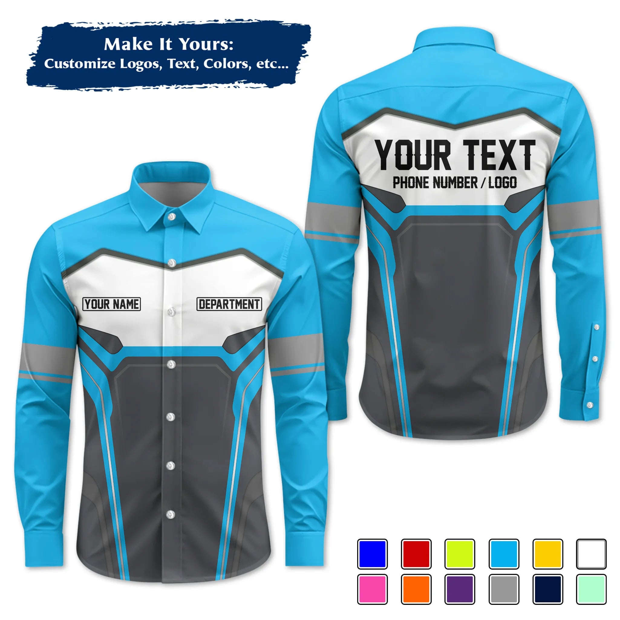 Custom Work Shirt & Uniform – Personalized with Company Logo, Name & Contact Inf UNF15