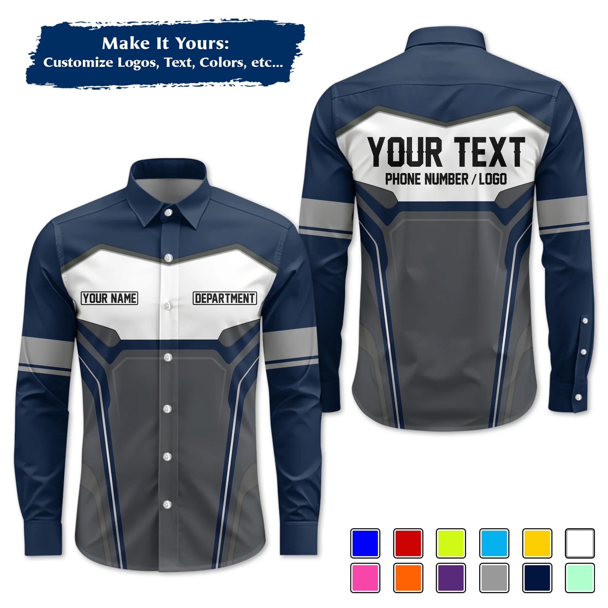 Custom Work Shirt & Uniform – Personalized with Company Logo, Name & Contact Inf UNF15