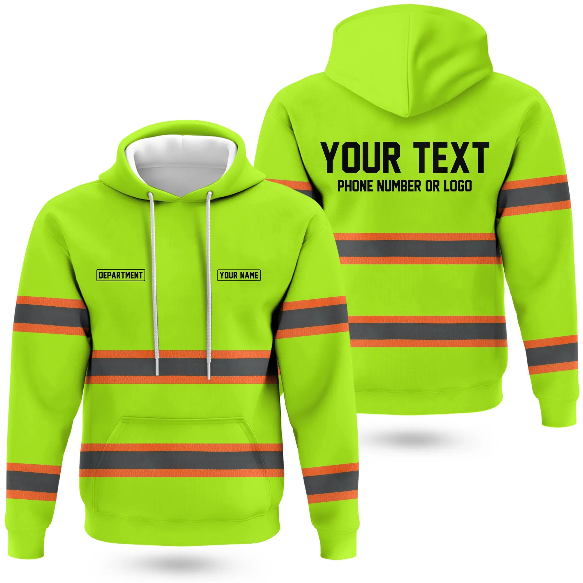 Hi-Vis Reflective Safety Gear Hoodie | Custom Logo, Company Name & Phone Number Personalization HVW03