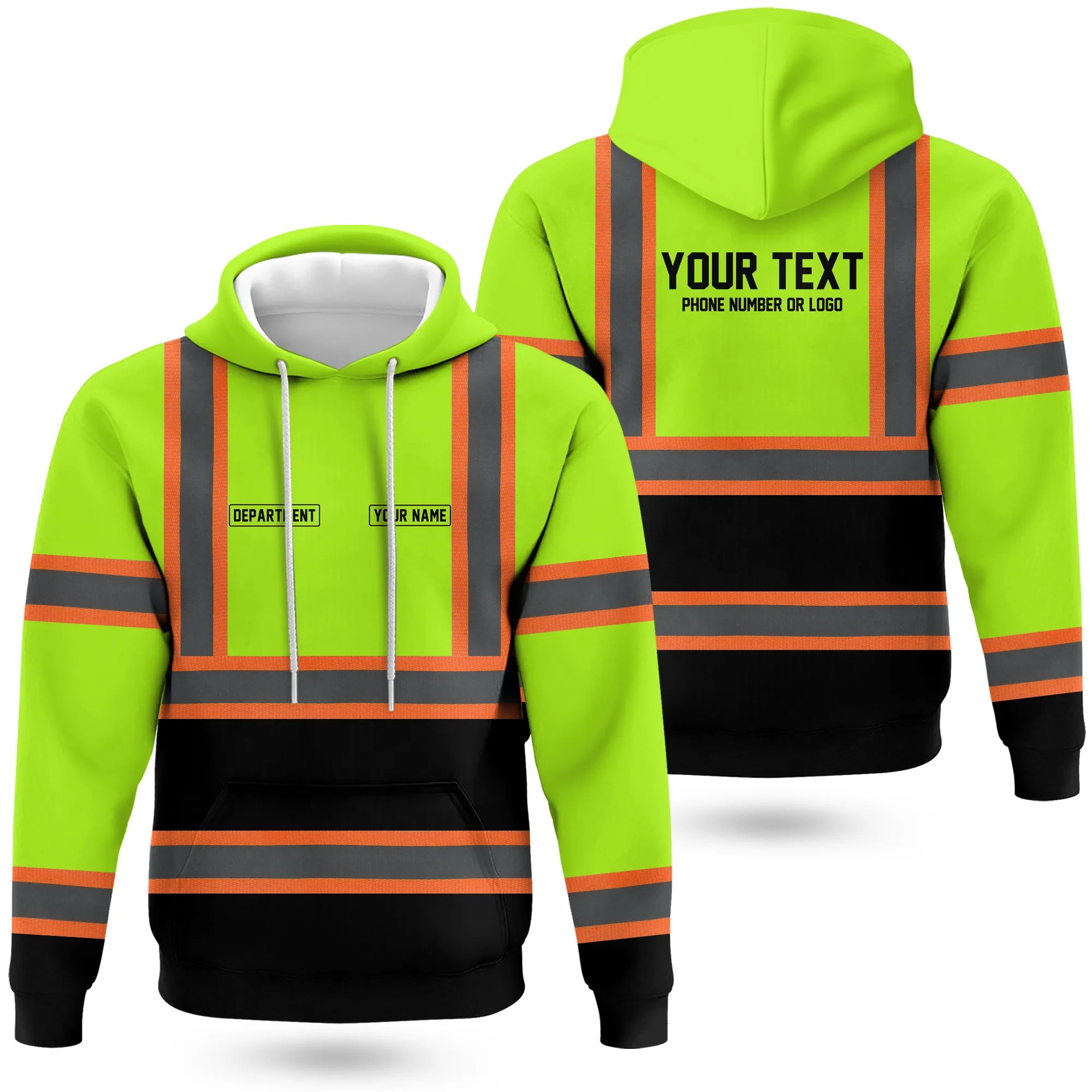 Hi-Vis Reflective Safety Gear Hoodie | Custom Logo, Company Name & Phone Number Personalization HVW04