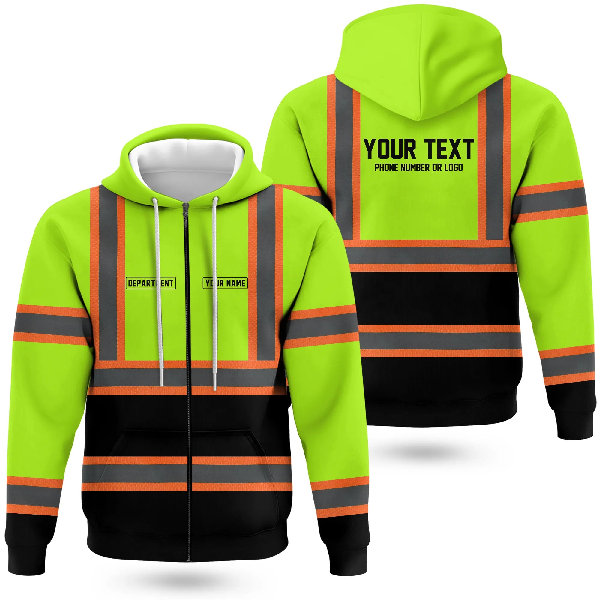 Hi-Vis Reflective Safety Gear Hoodie | Custom Logo, Company Name & Phone Number Personalization HVW04