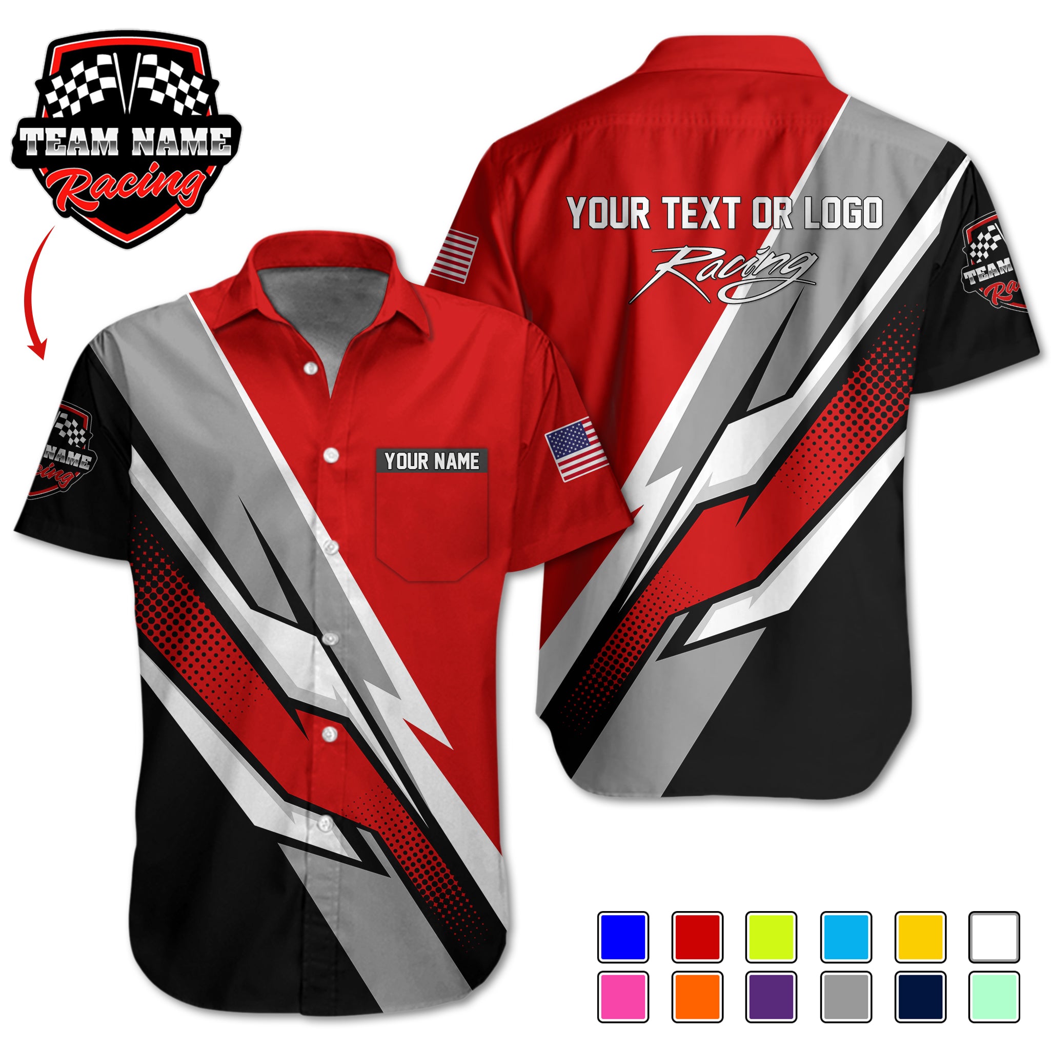 Pocket-Custom Racing Team Shirts – Personalized with Team Logo, Driver Name & Sponsor Details RC10
